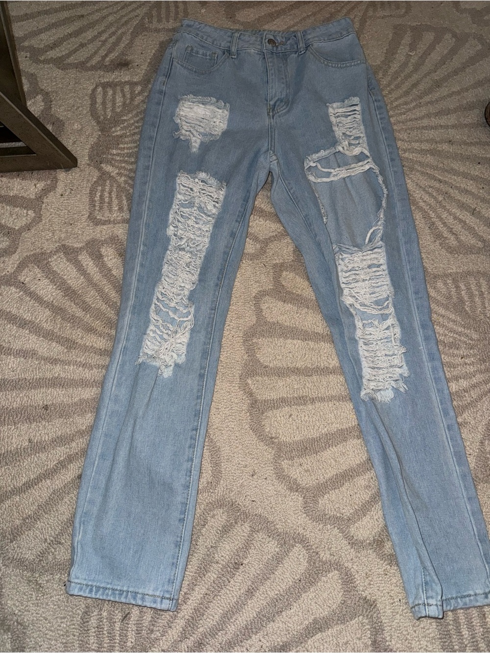 SHEIN Light Blue Distressed Boyfriend Jeans